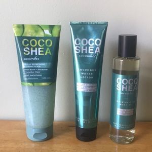 Coco Shea scrub, water lotion, body oil